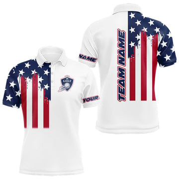 Maxcorners American Flag Mens Golf Polo Shirt Custom Red, White And Blue Team Golf Jersey, Patriotic Golf Shirts LM0901