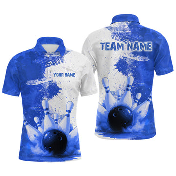 Maxcorners Blue Bowling Shirts for Women Men Custom Bowling Polo & 1/4 Zip Shirt for Team