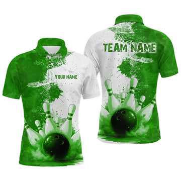 Maxcorners Green Bowling Shirts for Women Men Custom Bowling Polo & 1/4 Zip Shirt for Team