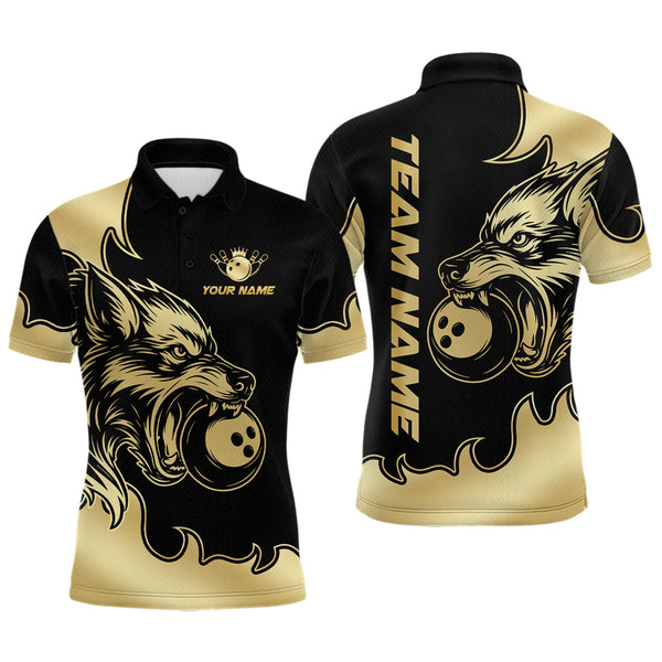 Maxcorners Gold Wolf Bowling Shirts for Team Women Men Custom Wolf Bowling Polo & Quarter Zip LM3010