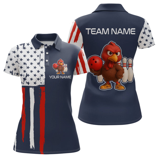 Maxcorners Patriotic Turkey Bowling Shirts for Women Men Team Bowling Jerseys for Thanksgiving LM0910