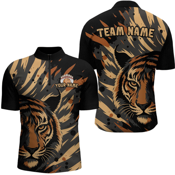 Maxcorners Tiger Bowling Shirts for Team Women Men Custom Tiger Bowling Polo & 1/4 Zip Shirt LM2110