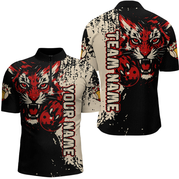 Maxcorners Black&Red Tiger Bowling Shirts for Team Women Men Custom Bowling Polo & 1/4 Zip Shirt LM2110