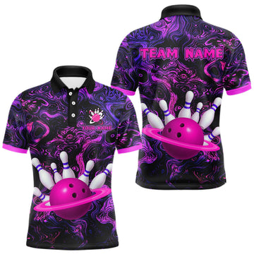 Maxcorners Purple Custom Bowling Shirts for Women Men Team Bowling Jersey Polo & 1/4 Zip Shirt
