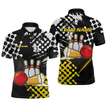 Maxcorners Yellow Beer Bowling Shirts for Team Women Men Beer Bowling Polo&1/4 Zip Bowl League