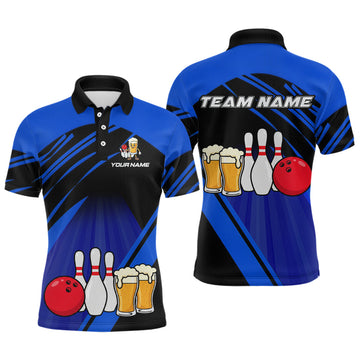 Maxcorners Funny Beer Bowling Shirts Blue Bowling Jersey for Team Women Men Bowl League