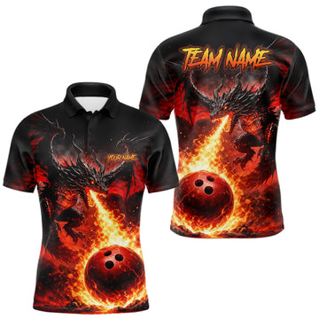 Maxcorners Custom Flame Dragon Bowling Jersey for Men Bowling Team Shirts Bowling League Polo & 1/4 Zip