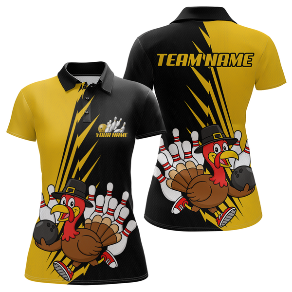 Maxcorners Yellow Turkey Bowling Shirts for Women Men Team Custom Bowling Jerseys Thanksgiving LM0910