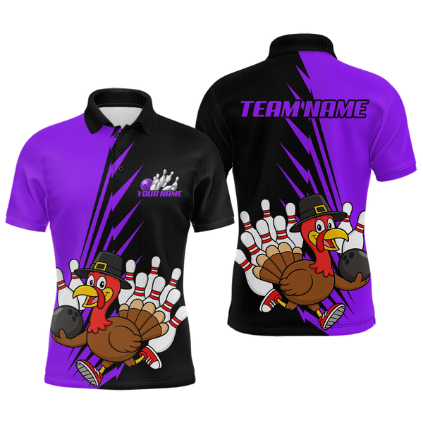 Maxcorners Purple Turkey Bowling Shirts for Women Men Team Custom Bowling Jerseys Thanksgiving LM0910