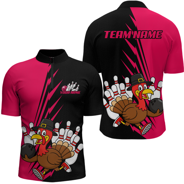 Maxcorners Pink Turkey Bowling Shirts for Women Men Team Custom Bowling Jerseys Thanksgiving LM0910