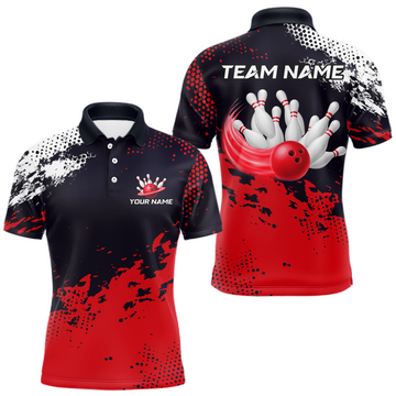 Maxcorners Red Custom Bowling Shirts for Women Men Bowling Jersey Polo&1/4 Zip Shirt for Team
