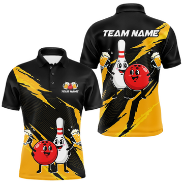Maxcorners Yellow Funny Beer Bowling Shirts Beer Bowling Jersey Team Women Men Bowl League