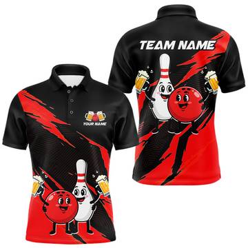 Maxcorners Red Funny Beer Bowling Shirts Beer Bowling Jersey Team Women Men Bowl League