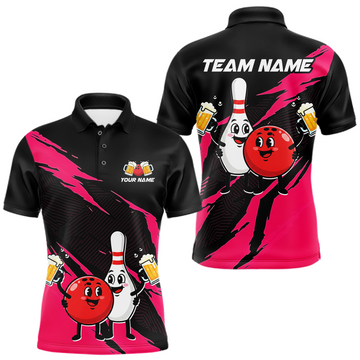 Maxcorners Pink Funny Beer Bowling Shirts Beer Bowling Jersey Team Women Men Bowl League