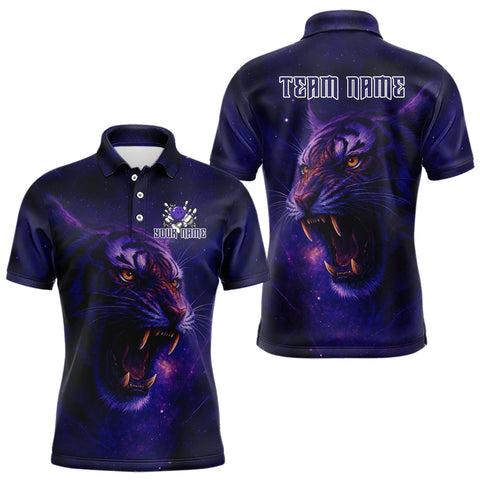 Maxcorners Purple Tiger Bowling Shirts for Team Men Women Custom Bowling Jersey Polo & 1/4 Zip Shirt LM2110
