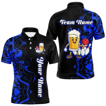Maxcorners Funny Beer Bowling Shirts Team Women Men Custom Blue Bowling Jersey for Bowler