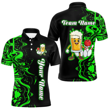 Maxcorners Funny Beer Bowling Shirts Team Women Men Custom Green Bowling Jersey for Bowler