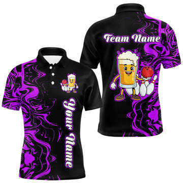 Maxcorners Funny Beer Bowling Shirts Team Women Men Custom Purple Bowling Jersey for Bowler