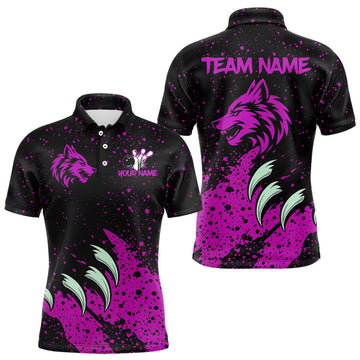 Maxcorners Pink Wolf Bowling Shirts for Team Men Women Custom Bowling Jerseys for Bowlers
