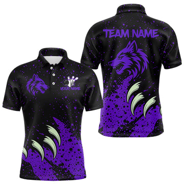 Maxcorners Purple Wolf Bowling Shirts for Team Men Women Custom Bowling Jerseys for Bowlers