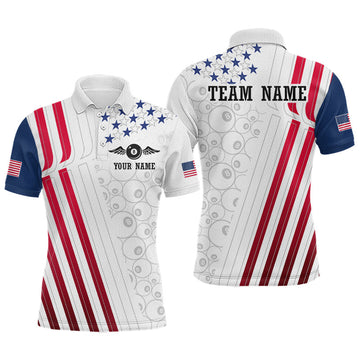 Maxcorners Custom American Flag 8 Ball Billiard Shirts for Men Billiard Team Jerseys Billiard League
