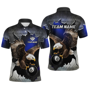 Maxcorners Custom Cracked Eagle 8 Ball Billiard Shirts for Men Billiard Team Jerseys Billiard League