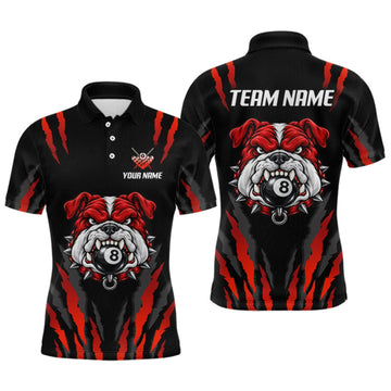 Maxcorners Custom Black Red Funny Bulldog 8 Ball Pool Billiard Team Shirts for Men Billiard League LM0510