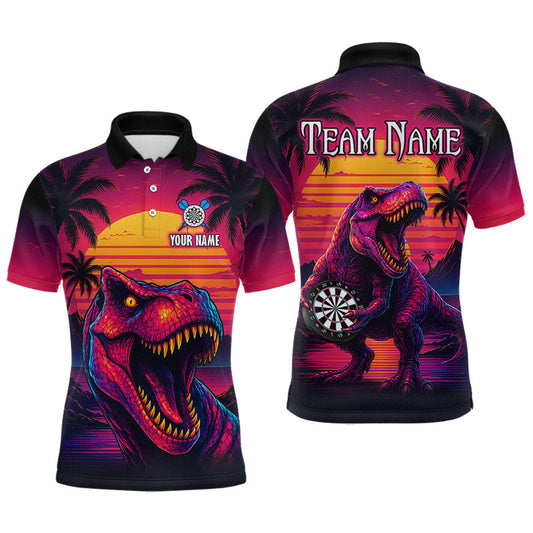 Maxcorners Custom Neon Dinosaur Darts Shirt for Men Darts Team Jerseys Dart League Polo & 1/4 Zip LM0607