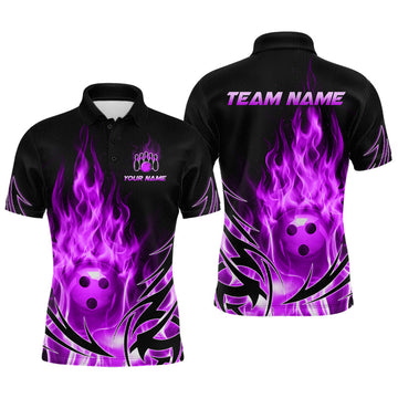 Maxcorners Custom Purple Flame Bowling Jersey for Men Bowling Team Shirts Bowling League