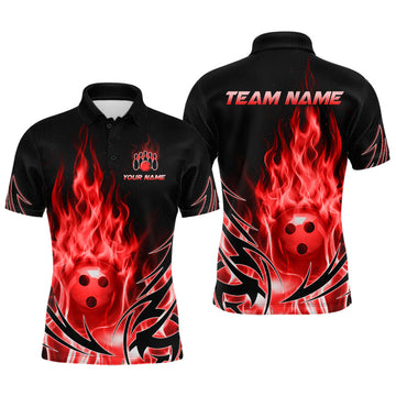 Maxcorners Custom Red Flame Bowling Jersey for Men Bowling Team Shirts Bowling League