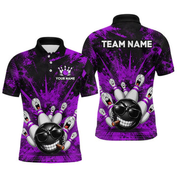 Maxcorners Custom Purple Funny Bowling Ball Bowling Jerseys for Men With Team Name And Bowlers Name LM0609