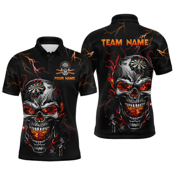 Maxcorners Custom Thunder Skull Darts Board Dart Shirts for Men Darts Team Jerseys Polo & 1/4 Zip LM0602