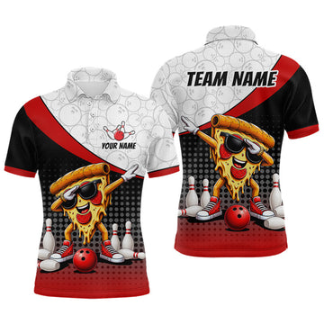 Maxcorners Custom Funny Pizza Bowling Team Shirts Bowling Jersey for Men Bowling League Polo & 1/4 Zip