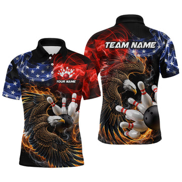 Maxcorners Custom Smoke US Flag Eagle Bowling Jersey for Men Bowling Team Shirts Bowling League Polo & 1/4 Zip