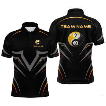 Maxcorners Custom 8 9 Ball Billiard Yin Yang Shirts for Men Billiard Team Shirts Billiard League Polo & 1/4 Zip LM0412