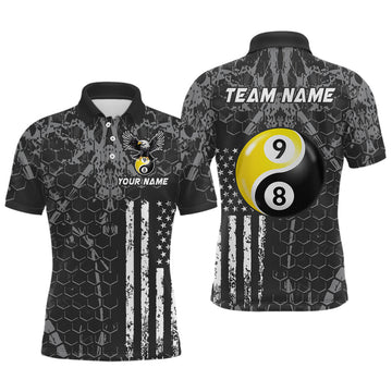 Maxcorners Custom US Eagle 8 9 Ball Yin Yang Billiard Shirts for Men Billiard Team Shirts Billiard League Polo & 1/4 Zip LM0412