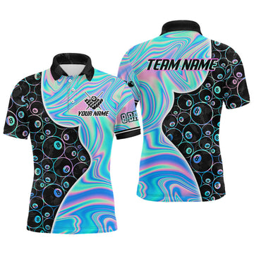 Maxcorners Custom Holographic 8 Ball Pattern Billiard Shirts for Men Billiard Team Jerseys Billiard League