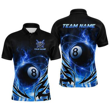 Maxcorners Custom Blue Flame 8 Ball Billiard Shirts for Men Billiard Team Jerseys Billiard League