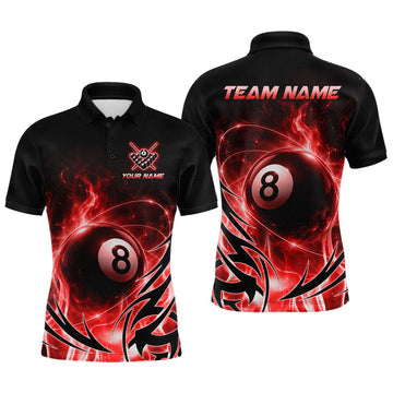 Maxcorners Custom Red Flame 8 Ball Billiard Shirts for Men Billiard Team Jerseys Billiard League