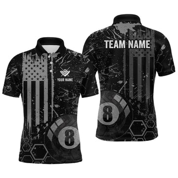 Maxcorners Custom American Flag 8 Ball Billiard Shirts for Men Billiard Team Jerseys Billiard League Polo & 1/4 Zip