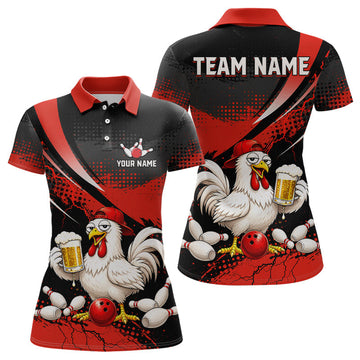 Maxcorners Custom Red Funny Beer Chicken Bowling Jersey for Women Bowling Team Shirts Bowling League