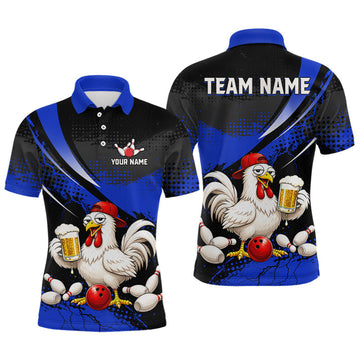 Maxcorners Custom Blue Funny Beer Chicken Bowling Jersey for Men Bowling Team Shirts Bowling League