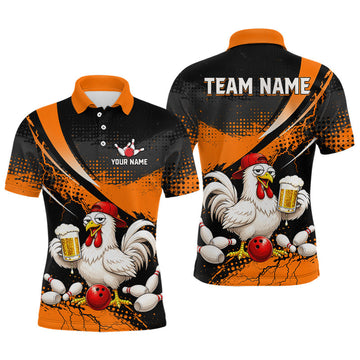 Maxcorners Custom Orange Funny Beer Chicken Bowling Jersey for Men Bowling Team Shirts Bowling League
