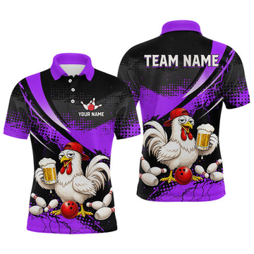 Maxcorners Custom Purple Funny Beer Chicken Bowling Jersey for Men Bowling Team Shirts Bowling League