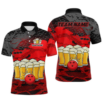 Maxcorners Custom Red Beer Bowling Shirts for Men Bowling Team Jersey Bowling League Polo & 1/4 Zip