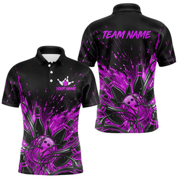Maxcorners Personalized Purple Bowling Jerseys For Men, Custom Bowling Team Shirts Bowling Pin And Ball