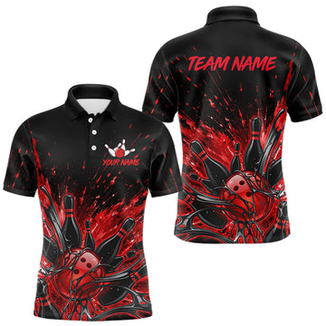 Maxcorners Personalized Red Bowling Jerseys For Men, Custom Bowling Team Shirts Bowling Pin And Ball