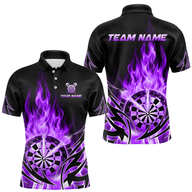 Maxcorners Purple Flame Mens Darts Polo & Quarter Zip Shirts Custom Dart Shirts For Team Darts Jerseys