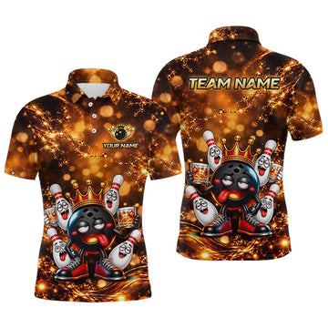 Maxcorners Custom Funny Drunk Crown Bowling Ball Pins Whiskey, Bowling Jersey for Men Bowling Team Shirts