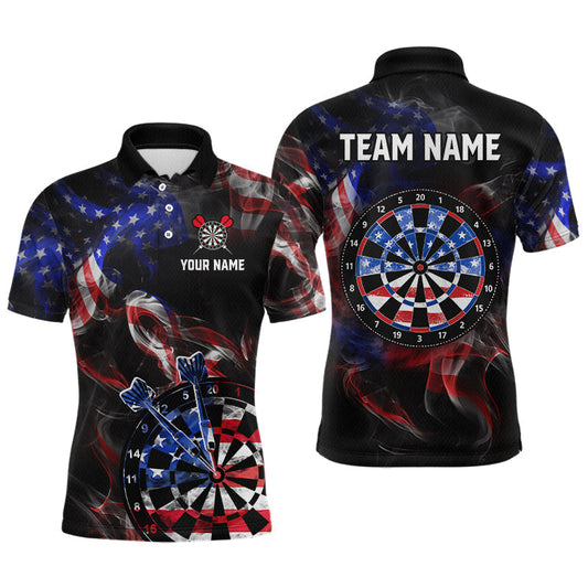 Maxcorners Custom Smoke US Flag Patriotic Darts Shirt for Men Darts Team Jerseys Polo & 1/4 Zip LM1406